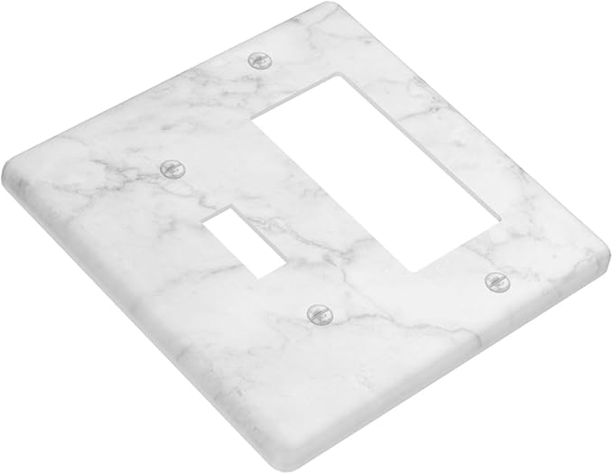 White Marble Faux Printed Double Gang Toggle Rocker Decorative Light Switch Cover, 2-Gang Wall Plate Outlet Cover