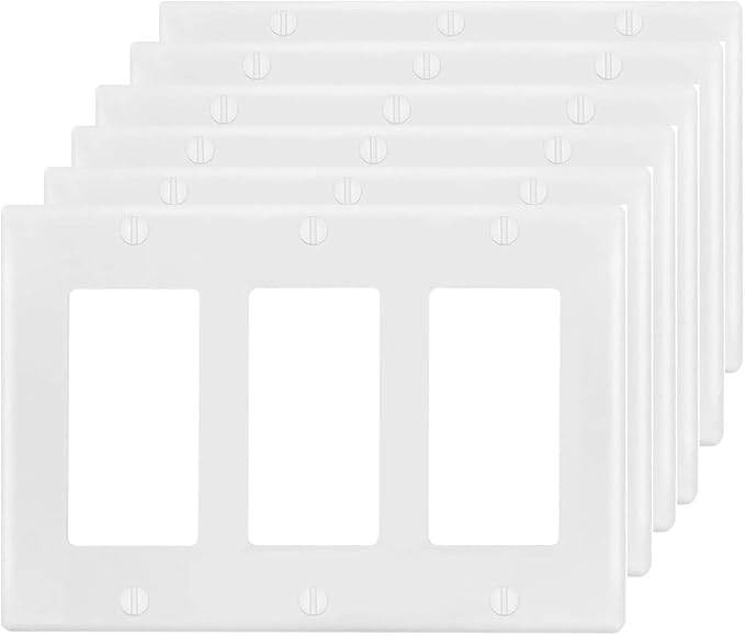 3-Gang Switch Outlet Wall Plate Cover Decorator Electrical Faceplate for Light Switche, Smart Switch, Receptacle, Dimmers, USB Outlet, GFCI, White (6-Pack)