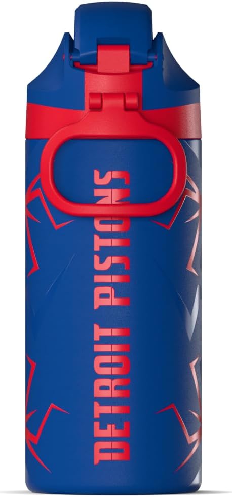 Hydrapeak x NBA Officially Licensed Detroit Pistons Oasis 20 oz Insulated Kids Water Bottle, Stainless Steel Water Bottle Kids with Chug Lid, Push Button