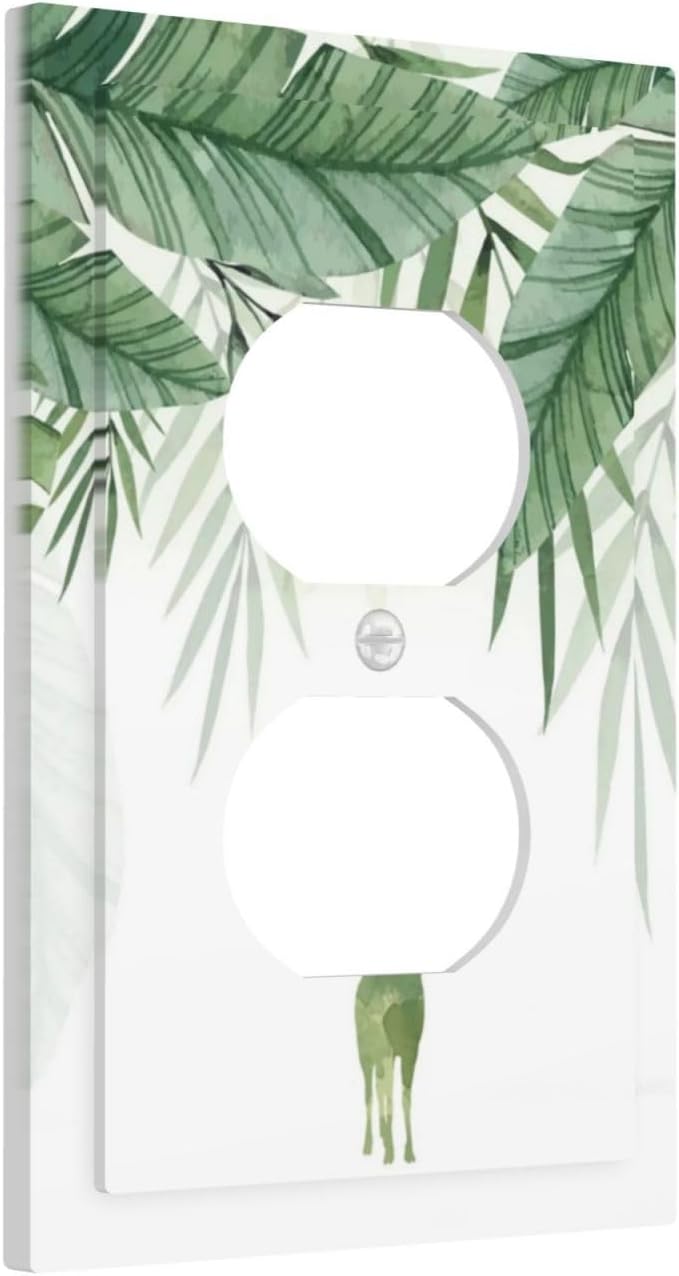 Deer Banana Leaves Palm Trees Green Plants Outlet Covers 1 Gang Duplex Light Switch Cover Decorative Switch Plates Electrical Receptacle Faceplate Wall Plate for Bed Room Living Room Decor