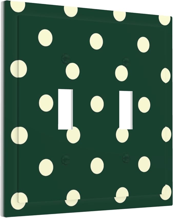 Hunter Green Polka Dot Double Toggle Switch Cover - 2-Gang Standard US Size Retro Preppy Light Switch Covers, Vintage Emerald Dot for All Room Home Decor