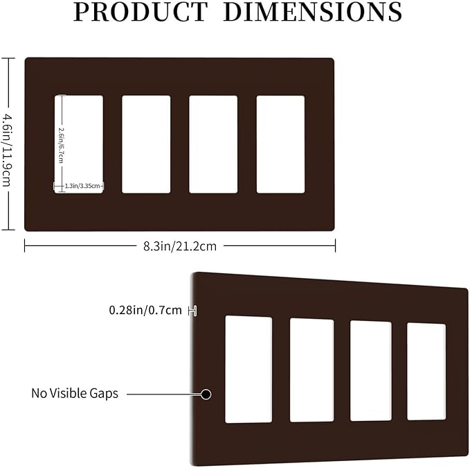 Coffee Brown 4 Gang Quad Rocker/GFCI/Decorator Light Switch Cover Plate Decorative Electric Faceplate Decorative Switchplate Screwless