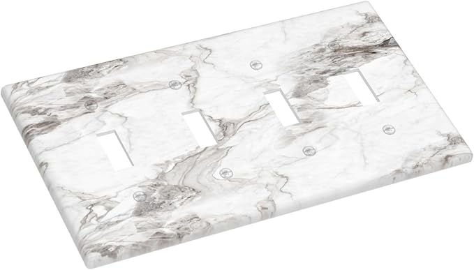 White And Gray Marble Patterns Texture Abstract Print Light Switch Covers Quad Toggle Electrical Faceplate 4 Gang Wall Plate Decorative Switch Plates Cover for Bathroom Kitchen Decor