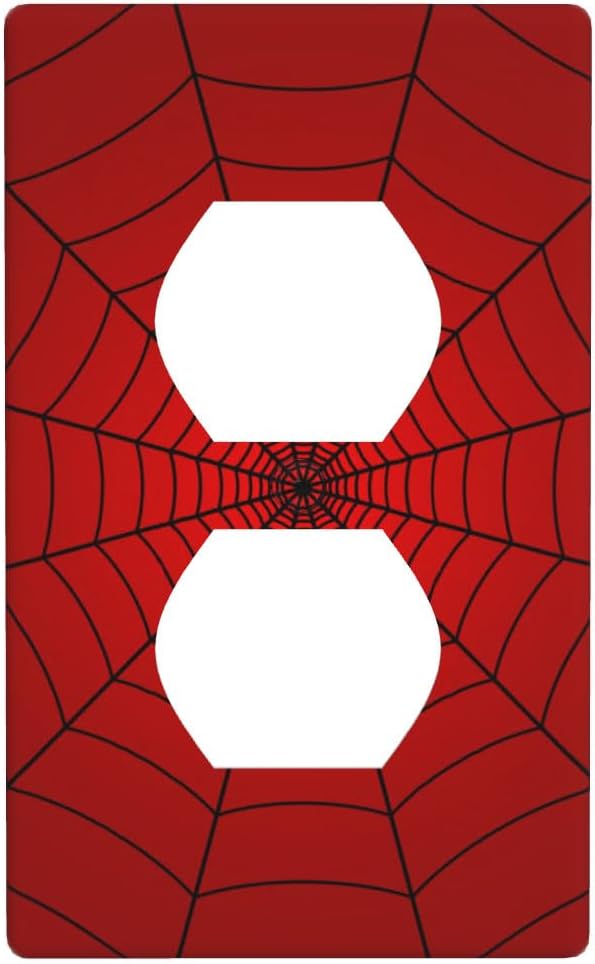 Red Spider Web 1-Gang Duplex Wall Plate, Hero Theme Cartoon Outlet Cover Decorative Faceplate for Boys Room, Game Room & Man Cave 4.50" x 2.76"