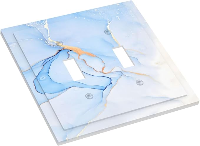 Modern Art Blue Gold Marble Abstract Luxury Print Decorative Switch Plates 2 Gang Double Toggle Outlet Light Switch Cover Wall Plate Electrical Faceplate for Bathroom Living Room Decor