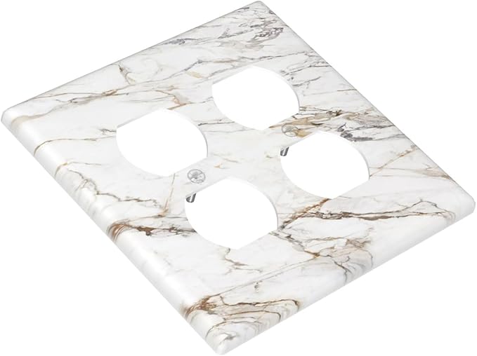 Decorative Light Switch Cover Plate White Brown Marble Abstract Modern Luxury 2 Gang Decorative Switch Plates 1 Toggle Duplex Combo Outlet Covers GFCI Plug Covers Wallplates for Bathroom Kitchen Decor