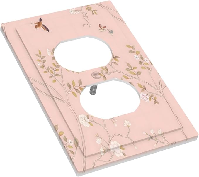 Pink Background Flowers Bird Butterflies Floral Outlet Covers 1 Gang Duplex Light Switch Cover Decorative Switch Plates Electrical Receptacle Faceplate Wall Plate for Bedroom Living Room Decor