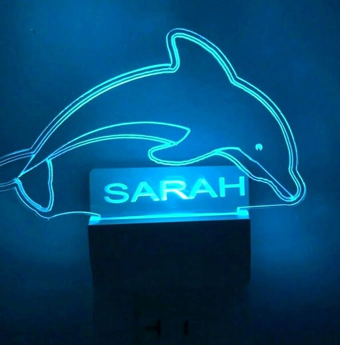 Night Light Multi Color Personalized LED Plug-in, Ultra-Slim Touch Night Light Smart Dusk to Dawn Sensor, Kids Children's Bedroom Kitchen Bathroom Hallway Play Room Variations (Swimming Dolphin)
