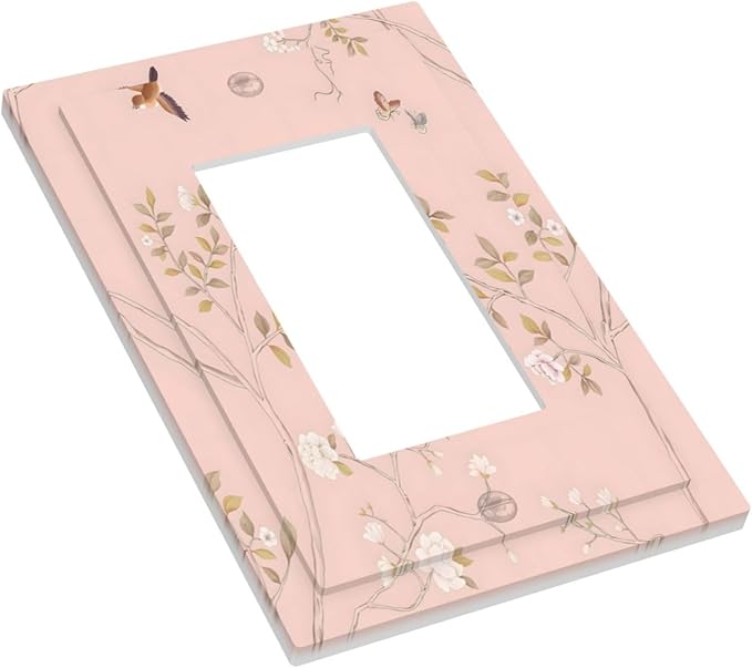 Pink Background Flowers Bird Butterflies Floral Decorative Outlet Covers 1 Gang Single Rocker Light Switch Cover Plate Wall Plates GFCI Faceplate for Bedroom Living Room Decor