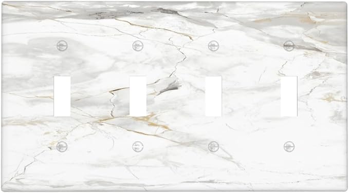 White Marbling Golden Stream Lines Print Light Switch Covers Quad Toggle Electrical Faceplate 4 Gang Wall Plate Decorative Switch Plates Cover for Bathroom Kitchen Decor