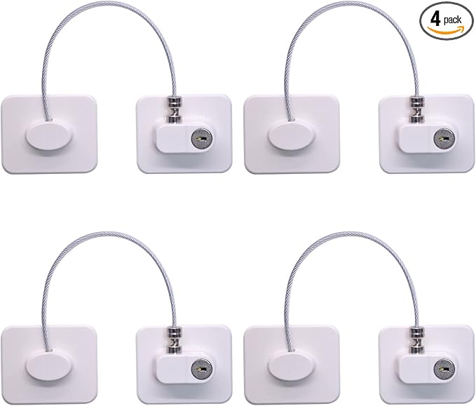 Fridge Lock (4 Pack),Refrigerator Lock with Keys,for Fridge, Cabinet Locks, Drawers, Dishwasher, Toilet and Child Safety Cabinet Locks, 3M Adhesive No Drilling (White 4pcs)