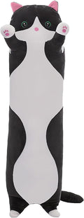 Cute Cat Plush Long Body Pillow – Soft Cartoon Stuffed Animal Doll, Kawaii Cat Plushie Cuddle Toy for Kids, Girls & Girlfriend (Black, 27.5 Inch)