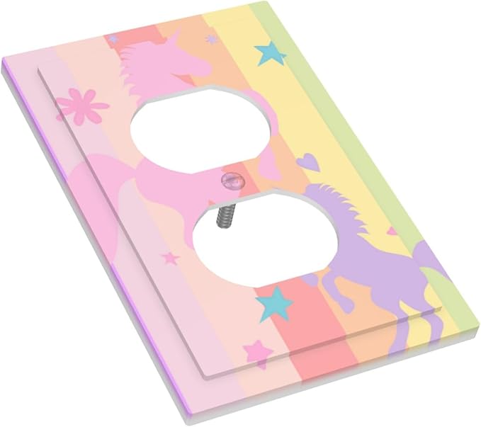 Cute Purple Pink Rainbow Unicorn 1 Gang Electrical Duplex Outlet Covers Light Switch Cover Receptacle Wall Plate Decorative Faceplate for Nursery Girls Boys Room Kids Room Home Decor
