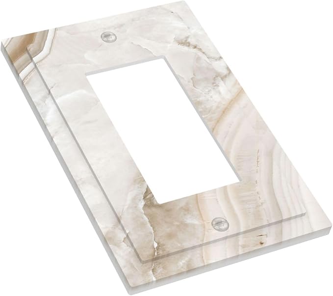 Decorative Outlet Covers Beige Marble Pattern 1 Gang Single Rocker Light Switch Cover Plate Wall Plates GFCI Faceplate for living Room Bedroom Decor