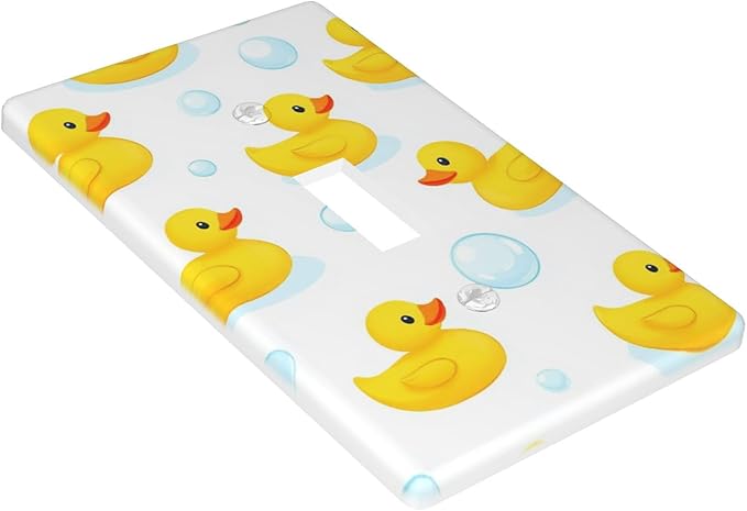 Yellow Rubber Duck 1-Gang Toggle Light Switch Plate, Cute Duck Bubble Wall Plate for Kids Bathroom, Nursery & Boys Girls Room