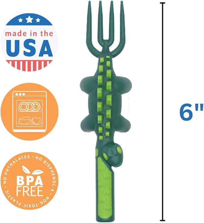 Constructive Eating Plate and Utensils Set - USA-Made Toddler Dinnerware with Divided Plates (Dinosaur)