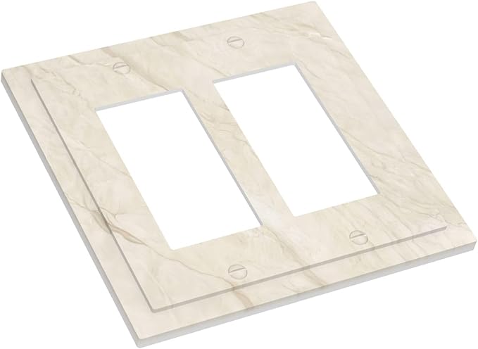White Taupe Marble Abstract Luxury Decorative Outlet Covers 2 Gang Double GFCI Rocker Electrical Wall Panels Light Switch Cover Plate for Bathroom Kitchen Home Decor