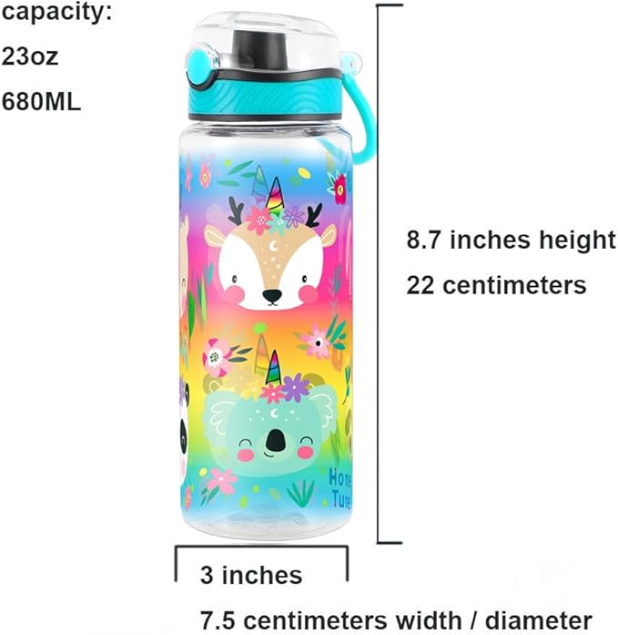Home Tune Cute Water Bottle for School Kids Girls, BPA FREE Tritan & Leak Proof & Easy Clean & Carry Handle, 23oz/ 680ml (Deer)