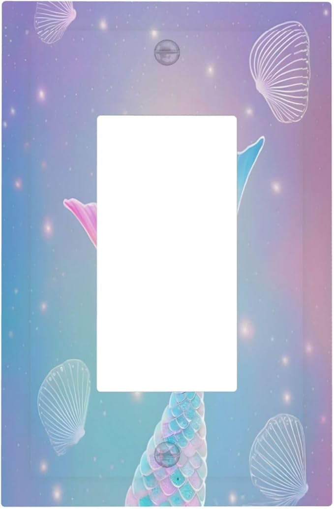 Cute Mermaid Pink Tail Scales Shells Colorful Ocean Decorative Outlet Covers 1 Gang Single Rocker Light Switch Cover Plate Wall Plates GFCI Faceplate for Kids Room Nursery Decor