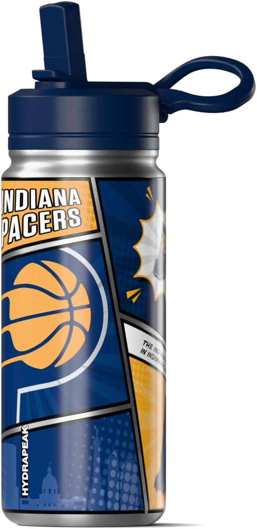 Hydrapeak x NBA Indiana Pacers 20 oz Stainless Steel Water Bottle, Officially Licensed Double Wall Insulated Sports Bottle with Straw Lid, Reusable Leakproof Gift for Kids & Adults