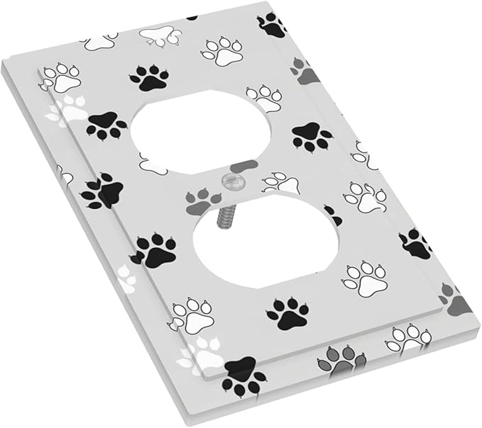 Monochrome Paw Print Duplex Wall Plate - 1-Gang Standard US Size Minimalist Dog Lover's Pet Paws Outlet Covers, Neutral Tone for Pet Owners Decor