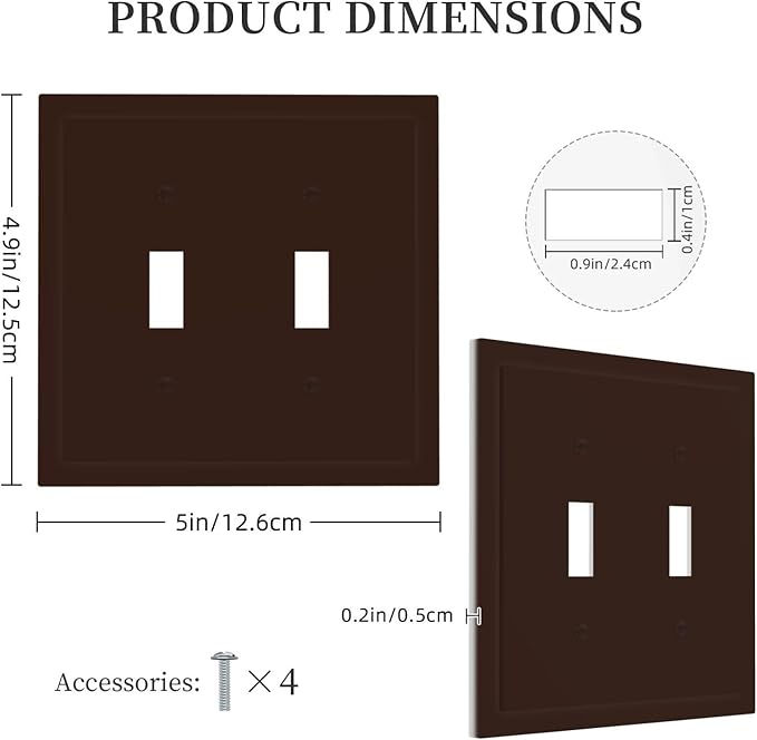 Coffee Brown Decorative 2 Gang Toggle Outlet Light Switch Cover Double Device Wall Plate Electrical Faceplate Dual Device Switchplate