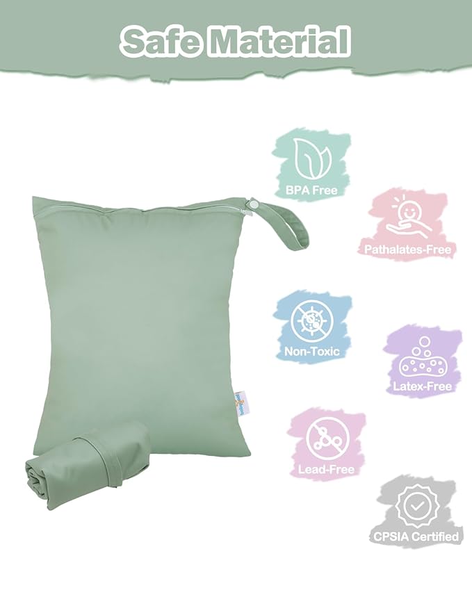 babygoal Wet Bag for Swimsuits, Waterproof Bag for Travel, Food Storage, Stroller, Daycare, Baby Diapers, Yoga, Beach, Pool, Wet Clothes-Bean Green