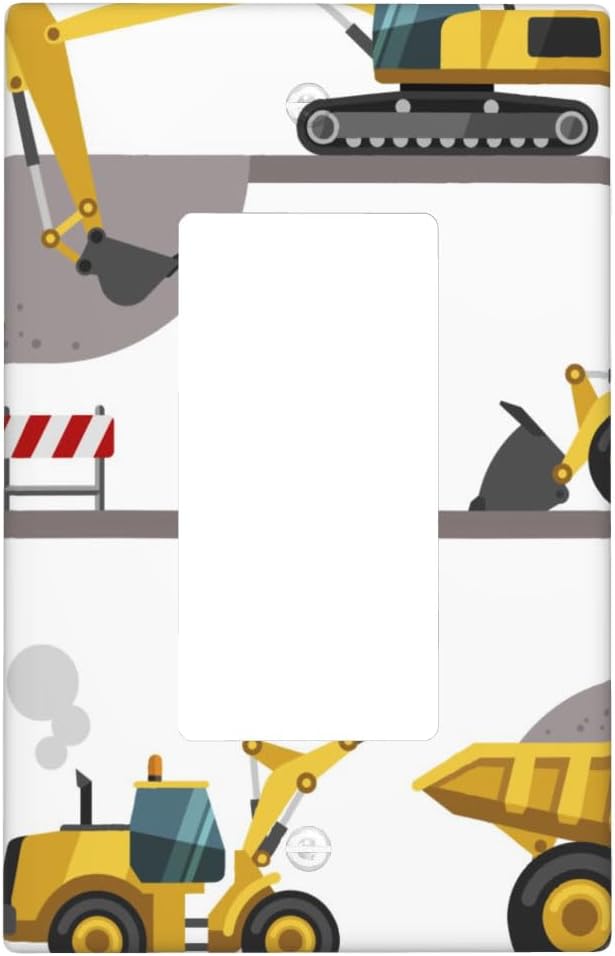 Construction Truck 1-Gang Rocker Wall Plate, Excavator Truck Vehicle Switch Plate for Boys Room, Kids Room & Playroom