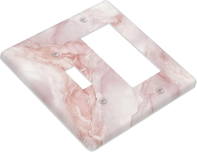 Light Switch Cover Plate Pinkish-White Marble Abstract Luxury Elegant 2 Gang Toggle Rocker Combo Wall Plates Decorative Switch Plates and Outlet Covers Socket Cover for Bathroom Home Decor