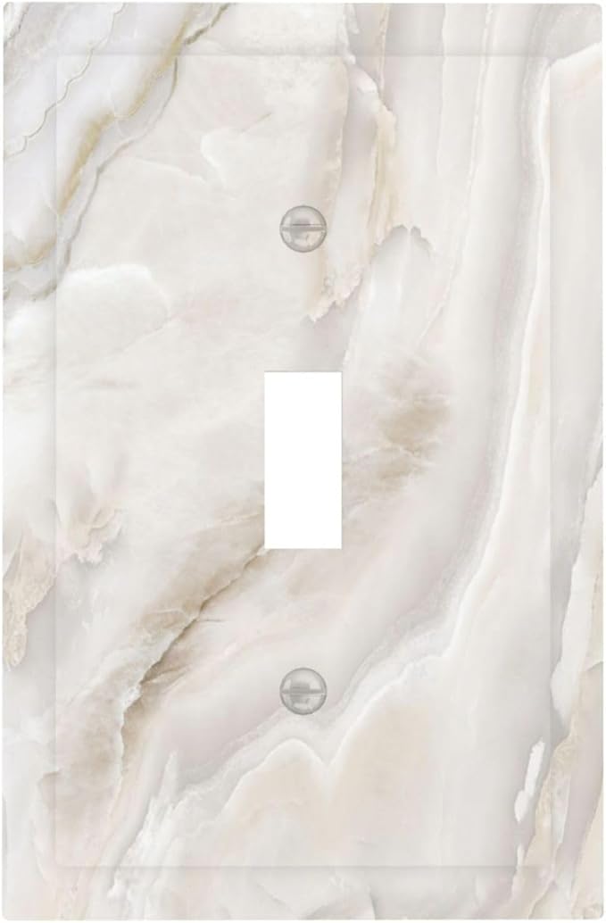 Abstract Luxury White Marble Texture Decorative Light Switch Cover 1 Gang Single Toggle Device Electrical Faceplate Switchplates Decorator Outlet Wall Plate for Bathroom Kitchen Living Room Decor