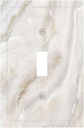 Abstract Luxury White Marble Texture Decorative Light Switch Cover 1 Gang Single Toggle Device Electrical Faceplate Switchplates Decorator Outlet Wall Plate for Bathroom Kitchen Living Room Decor