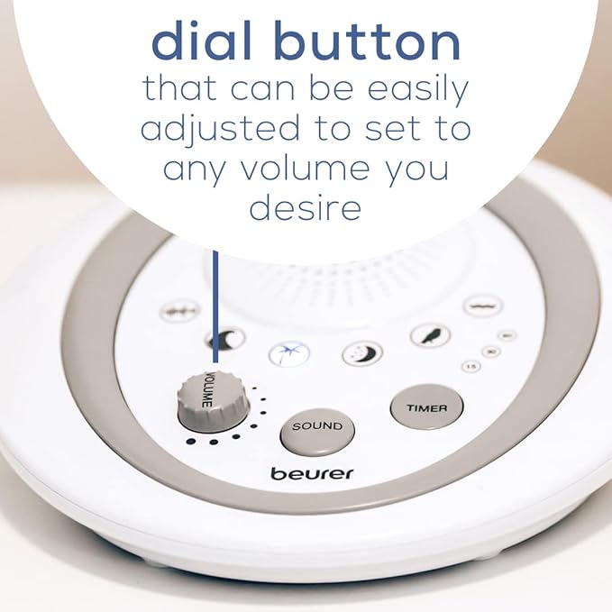 Beurer White Noise Machine, Sound Asleep for Home, Office, Baby Non-Looping Soothing for Relaxation & Portable Travel with Natural Sound Choices & Noise Cancelling, Adjustable Volume, WN50