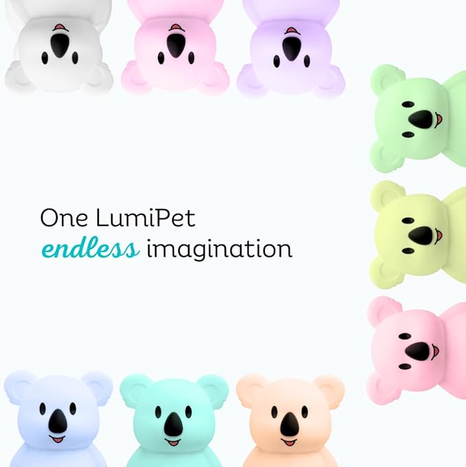 LumiPets Keith the Koala Squishy Night Light for Kids | Silicone Lamp with Tap & Remote Control | Rechargeable, 9 Color Changing Animal Night Light for Boys & Girls | Portable Nightlight With USB Cord