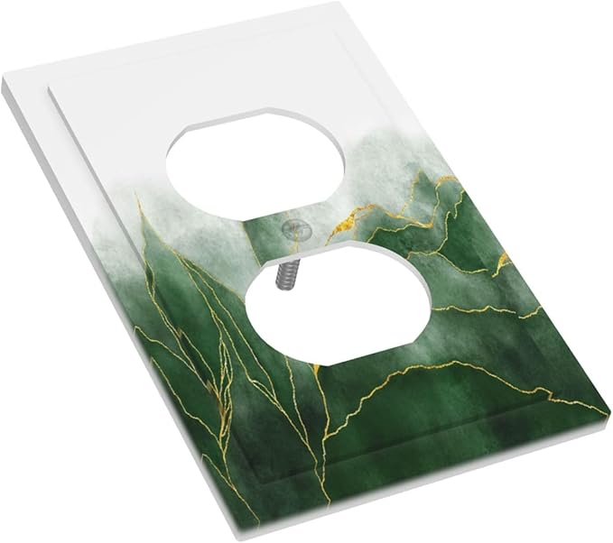 Decorative Outlet Covers Green Gold Leaf Marble Modern Abstract 1 Gang Duplex Light Switch Cover Plate Electrical Switch plates WallPlates Socket Covers for Kitchen Bathroom Decor