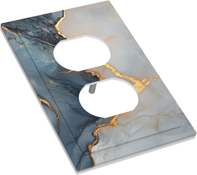 Abstract Blue Granite Luxury Texture Print 1 Gang Electrical Duplex Outlet Covers Light Switch Cover Receptacle Wall Plate Decorative Faceplate for Country Bedroom Kitchen Living Room Decor