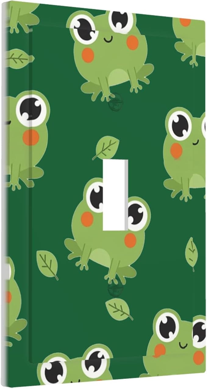 Cute Green Frogs 1-Gang Toggle Light Switch Plate, Whimsical Frog Decorative Wall Plate for Kids Bedroom