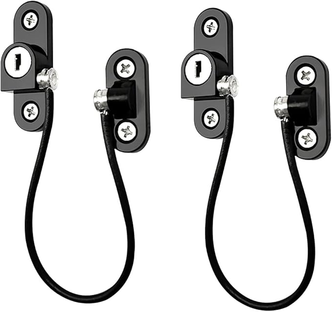 Child Safety Locks Window Door Cable Ventilator Kid Lock Baby Security Locking Keyed Opening Restrictor For Baby Protection Prevent Children Falling Window Lock (2PC Black)
