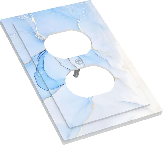 Modern Art Blue Gold Marble Abstract Luxury Print Outlet Covers 1 Gang Duplex Light Switch Cover Decorative Switch Plates Electrical Receptacle Faceplate Wall Plate for Bathroom Living Room Decor