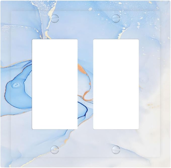 Modern Art Blue Gold Marble Abstract Luxury Print Decorative Outlet Covers 2 Gang Double GFCI Rocker Electrical Wall Panels Light Switch Cover Plate for Bathroom Living Room Decor