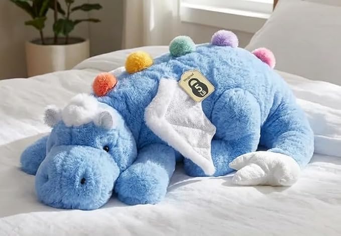 ARELUX Giant Weighted Winged Dragon Plush Toy - 35.4" 5lbs Soft Stuffed Animal for Comfort, Pterosaur Plushie Fuzzy Dinosaur Pillow Plushies Cuddly Removable and Washable Sky Blue