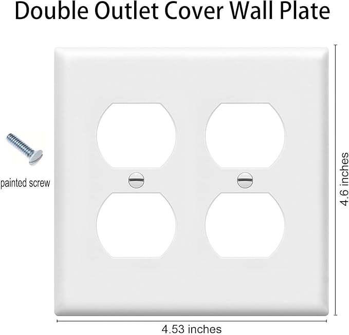 ZEFTV Duplex Outlet Cover Wall Plates 2-Gang Switch Outlet Electrical Cover Plate Unbreakable Thermoplastic Faceplate for Light Receptacle Outlet Switch, White (4 Pack)