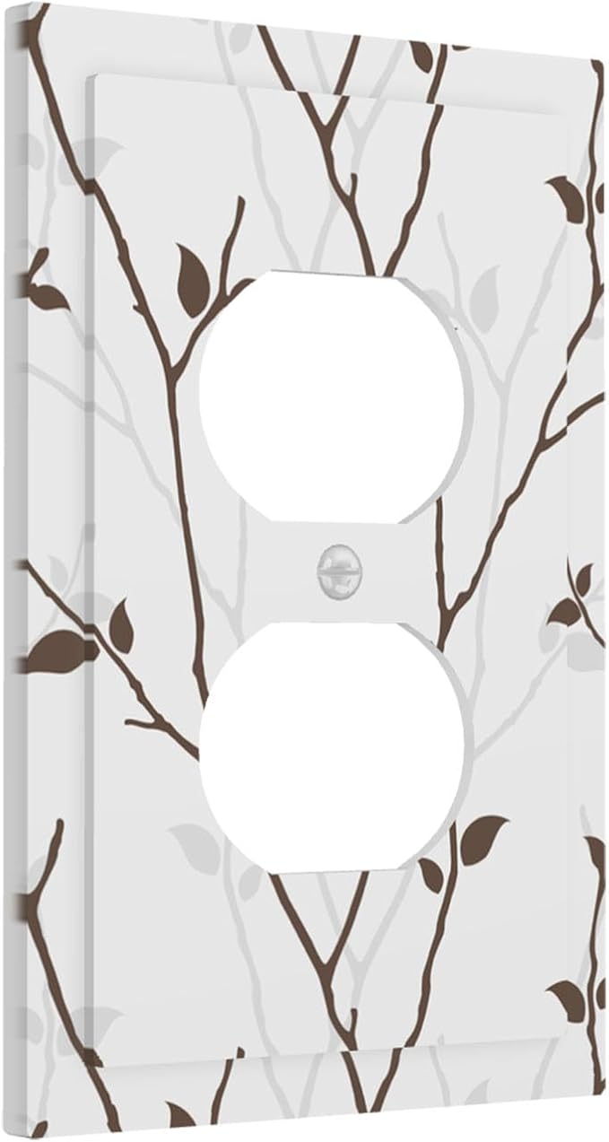 Silhouette Branches Duplex Wall Plate - 1-Gang Standard US Size Minimalist Twig & Leaf Outlet Covers, Rustic Botanical Woodland for Farmhouse Home Decor
