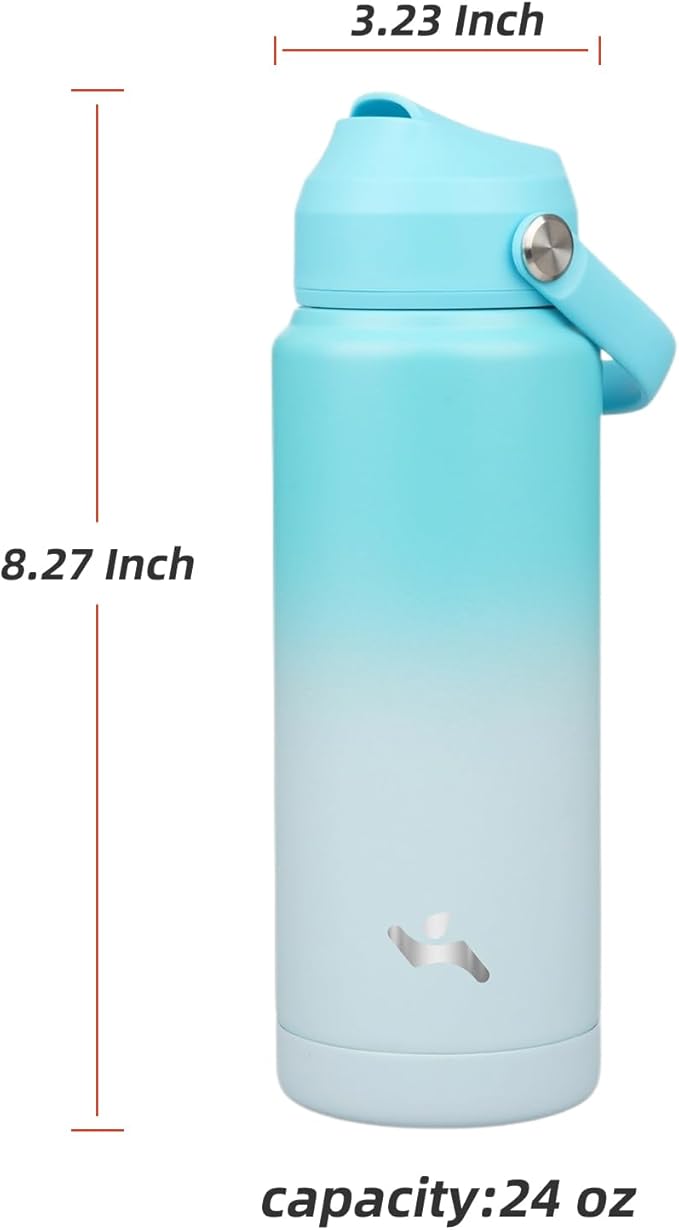 Konokyo Insulated Water Bottle with Straw Lid,24 oz Stainless Steel Vacuum Metal Bottle with Silicone Handle,Sea Salt