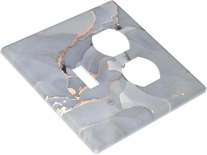 Gray And Gold Marble Abstract Luxury Print Wallplates 1 Toggle 1 Duplex Switch Plate Electrical GFCI Faceplate Decorative Light Switch Covers for Bathroom Kitchen Bedroom Decor