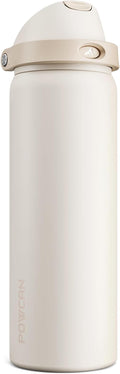 POWCAN 32 oz Insulated Water Bottle, 2-in-1 Push-Button Spout & Quick-Flip Straw Lid, Leakproof, Keep Cold 24Hrs, BPA-Free, Stainless Steel Water Bottle for Sports, School, Travel, Gym (Oat Mousse)