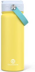 GoKEDA 18oz Kids Water Bottle, Insulated Bottles with Stickers, 18/8 Stainless Steel Vacuum Leak Proof Straw Cup for School, Gifts for Boys Girls(BlueYellow)