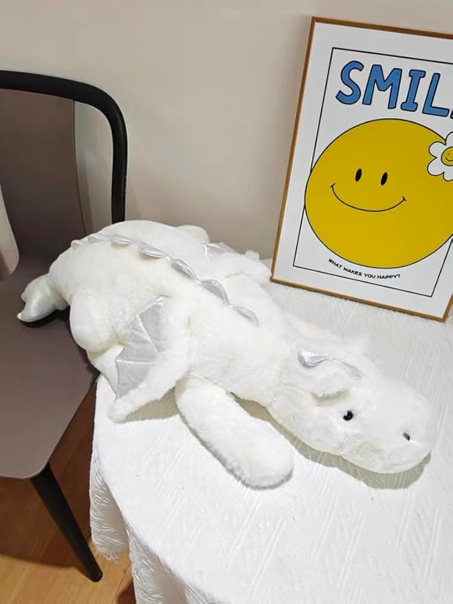 White Weighted Stuffed Animals 10Lbs 35.4", Weighted Dragon Stuffed Animal for Kids and Adults, Heavy Weighted Stuffed Animals for Comfort and Relaxation