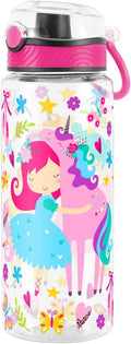 Home Tune Cute Water Bottle for School Kids Girls, BPA FREE Tritan & Leak Proof & Easy Clean & Carry Handle, 23oz/ 680ml - Girl & Unicorn