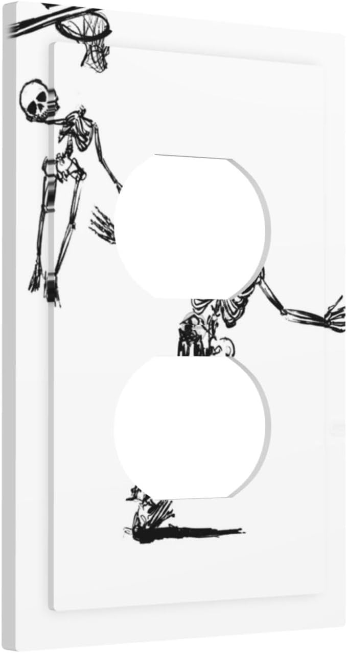 Outlet Covers Skeleton Basketball Funny Skull Stick Figure 1 Gang Duplex Light Switch Cover Decorative Switch Plates Electrical Receptacle Faceplate Wall Plate For Home Office Decor