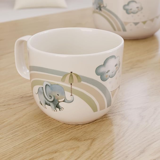 Villeroy & Boch Boho Kids Walk Like An Elephant Small Children's Mug with Handle, Mug for Children, Porcelain Mug, Children's Tableware, Dishwasher Safe, Microwave Safe, Multi-Colour